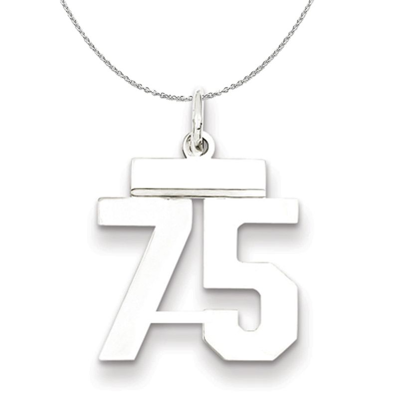 Silver, Athletic Collection, Small Polished Number 75 Necklace - 16 In